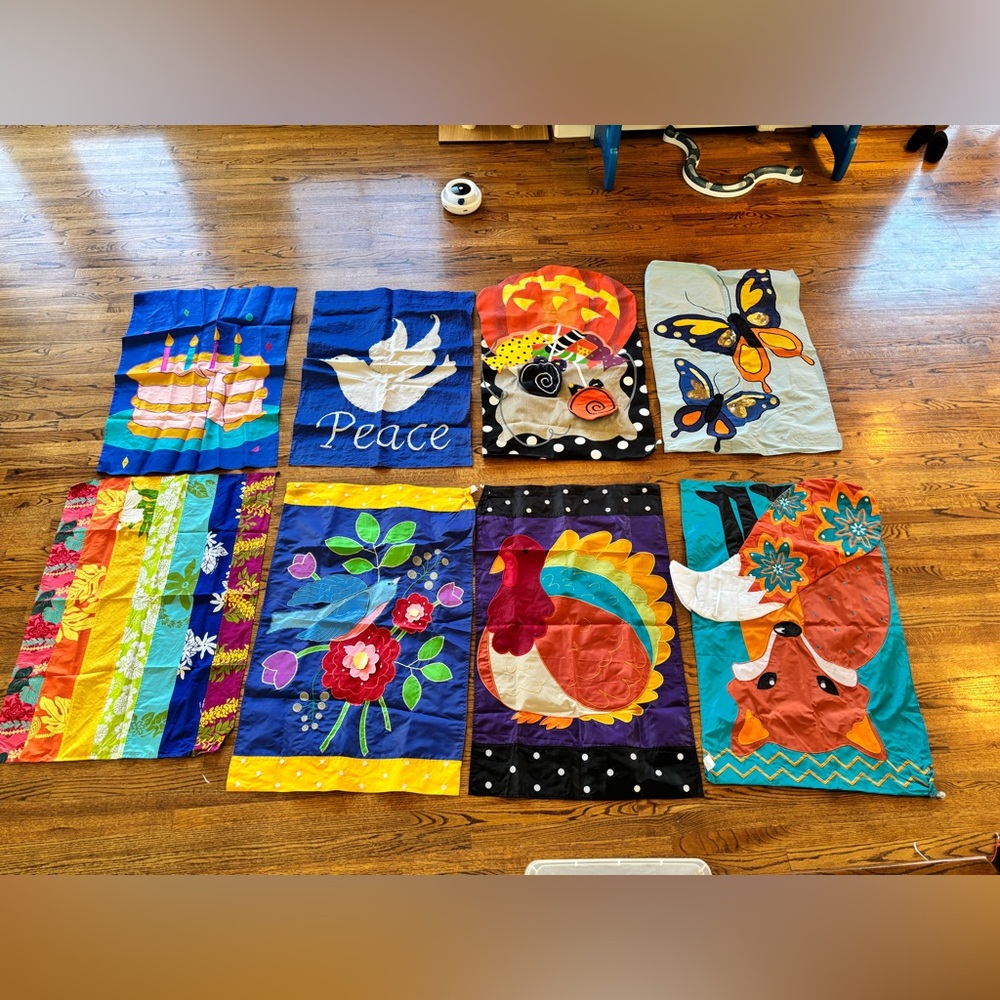 Lot (9) Colorful Decorative Seasonal Flags